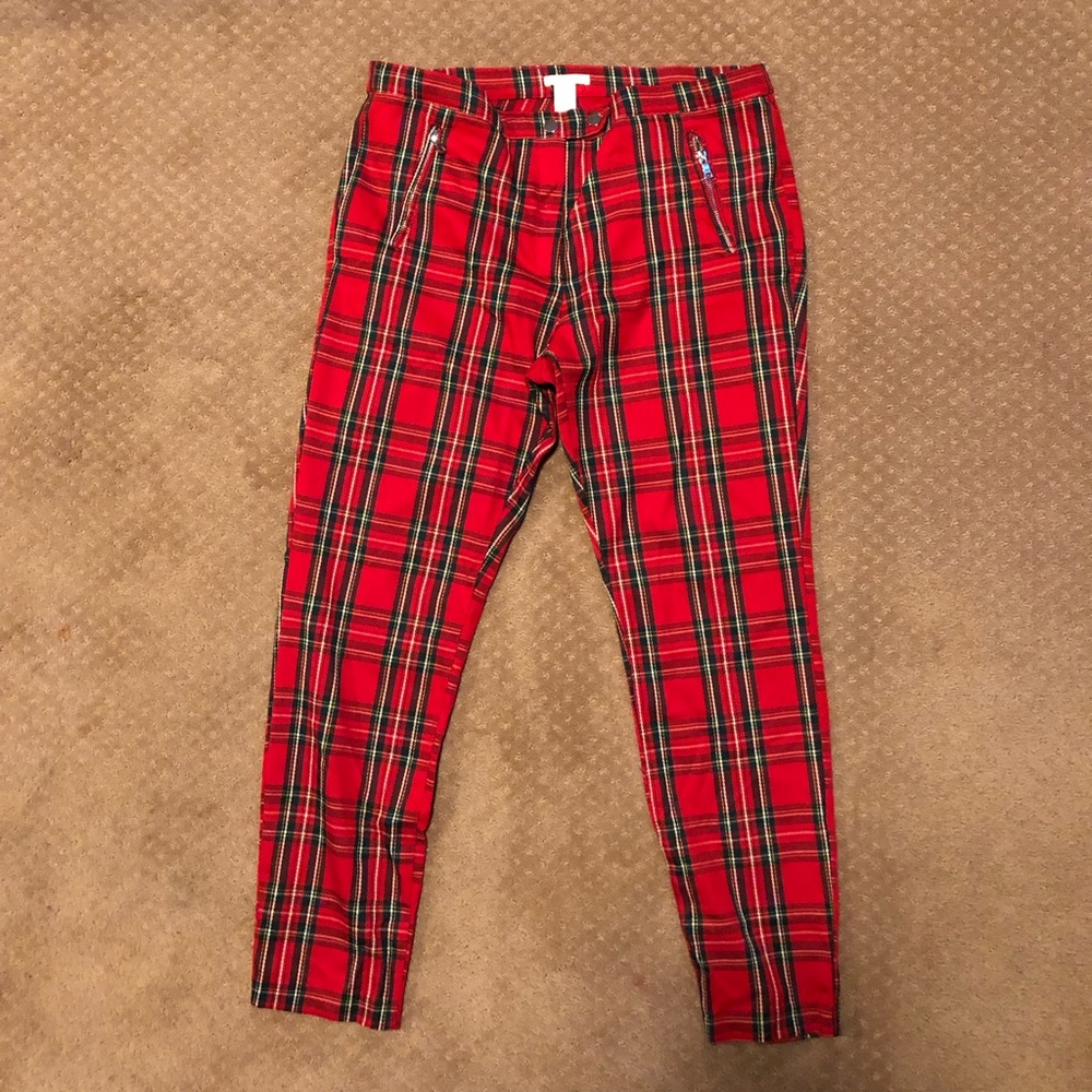 H&M Red Plaid Slacks Pants